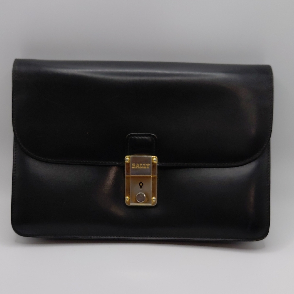 Vtg Bally Black Leather Clutch With Key Lock